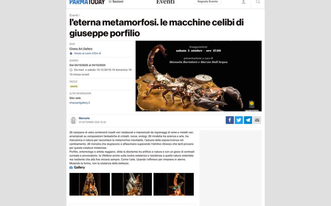 PARMATODAY.IT – L’eterna metamorfosI. Le macchine celibi di Giuseppe Porfilio